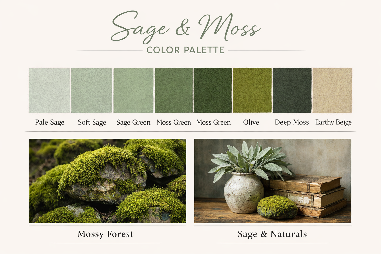 Sage green and moss